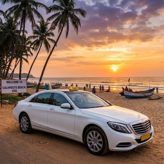 Taxi driving along a scenic Goa road